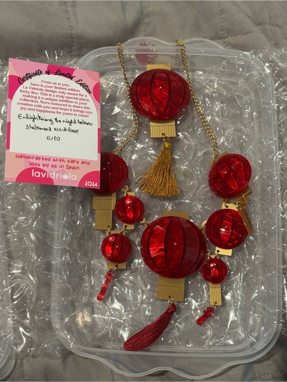 Lavidriola Red lantern Necklace with Gold Tassel